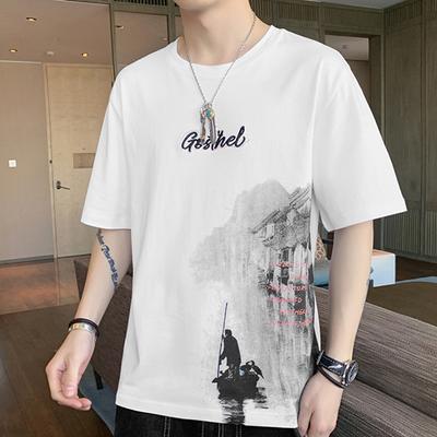Tričko s krátkým rukávem pro pánské tenké letní trendy inkoustový styl s polovičním rukávem Ležérní a hezký módní top