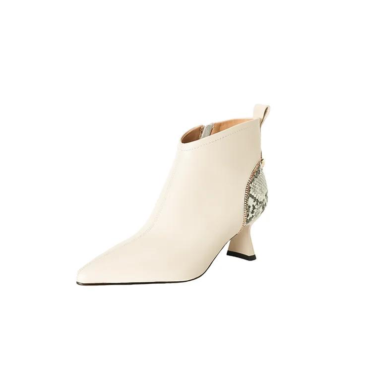 Fashion NEW Autumn Women Boots Pointed Toe Kitten Heel Shoes Split Leather Shoes for Women Mixed Colors Ankle Boots Elegent Zipper Boots