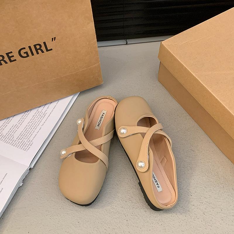 

Мягкая подошва, мягкая кожа, не устают ноги, тапочки, женская обувь, мода 2025, новые туфли-лодочки с закрытым носком, милые балетки Мэри Джейн 40 is one size smaller. верблюд