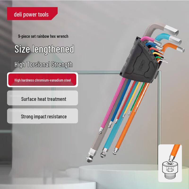 Deli Colored Extra-Long Ball Head Hex Key Set