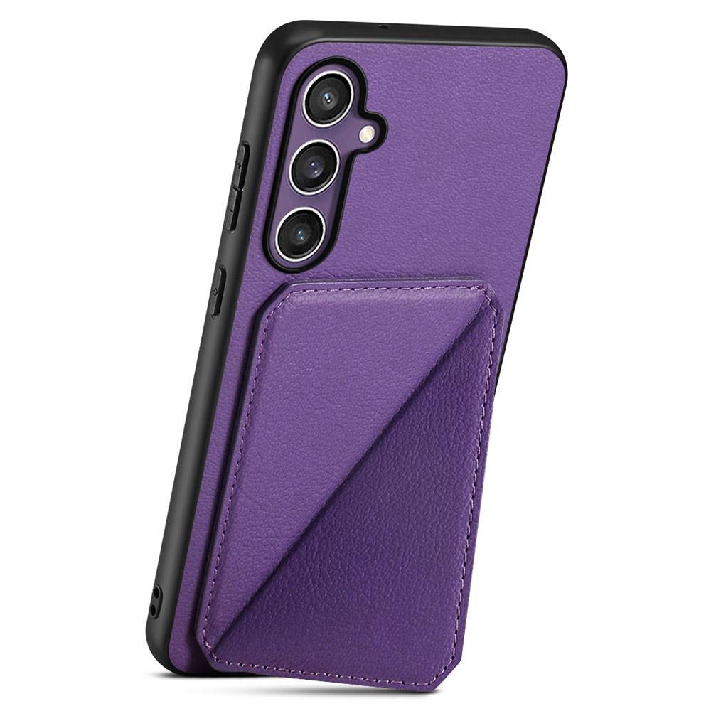 Etui na Samsung Galaxy S25 z uchwytem na karty, podstawką, wykonane ze skóry cielęcej o fakturze + PC + TPU, Pokrowiec na telefon