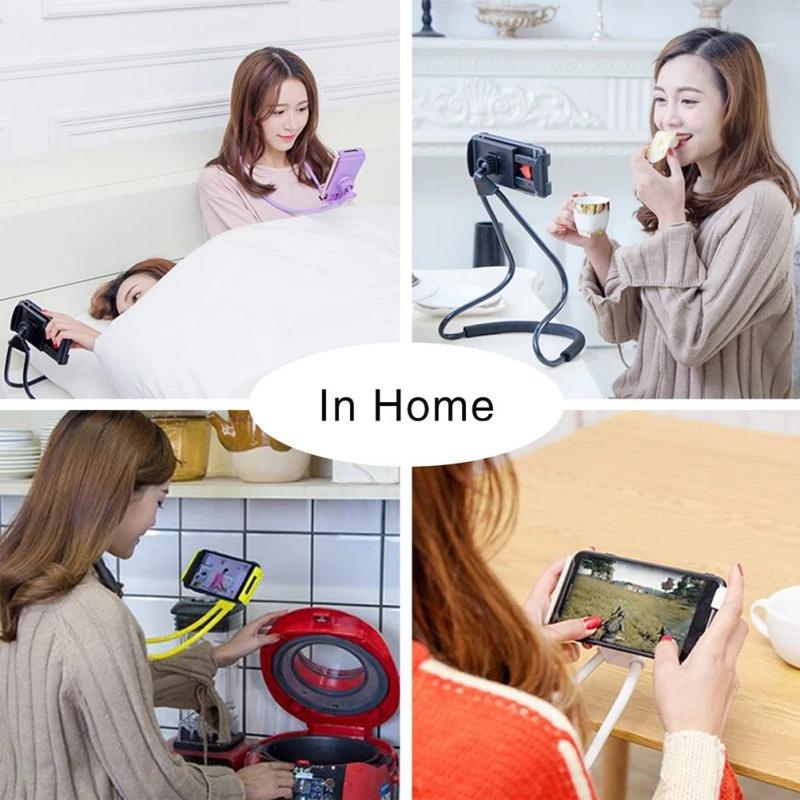 Universal Cell Phone Holder Extendable Neck Hanging Selfie Stick Rack Adjustable 360° Degrees Free Rotating Mount Holder Stand