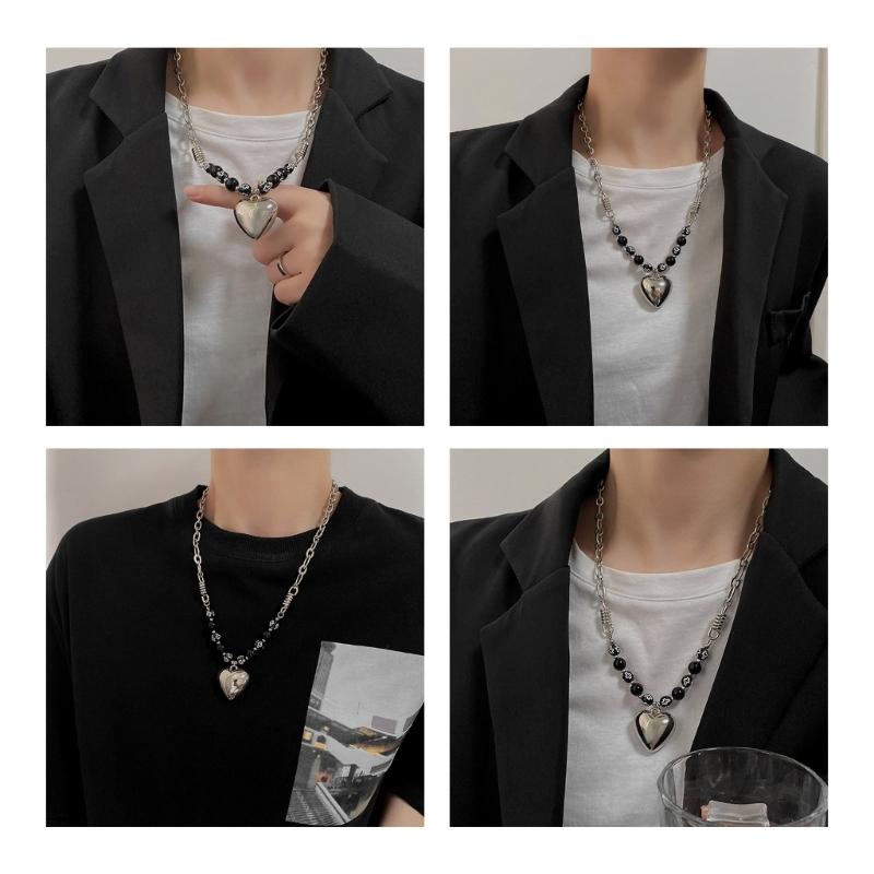 Fashion Sweet Cool Heart Pendant Necklace Choker Neck Chain Elegant Clavicle Chain Handmade Beaded Necklace Y2K Jewelry