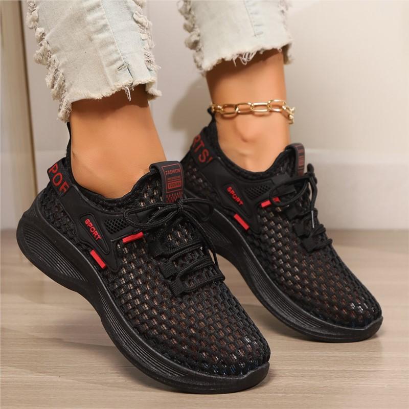 Fashion Mesh Lady Vulcanized Shoes Non-slip Knitting Womens Soft Bottom Breathable Casual Walking Hollow Running Shoes Platform Sneakers
