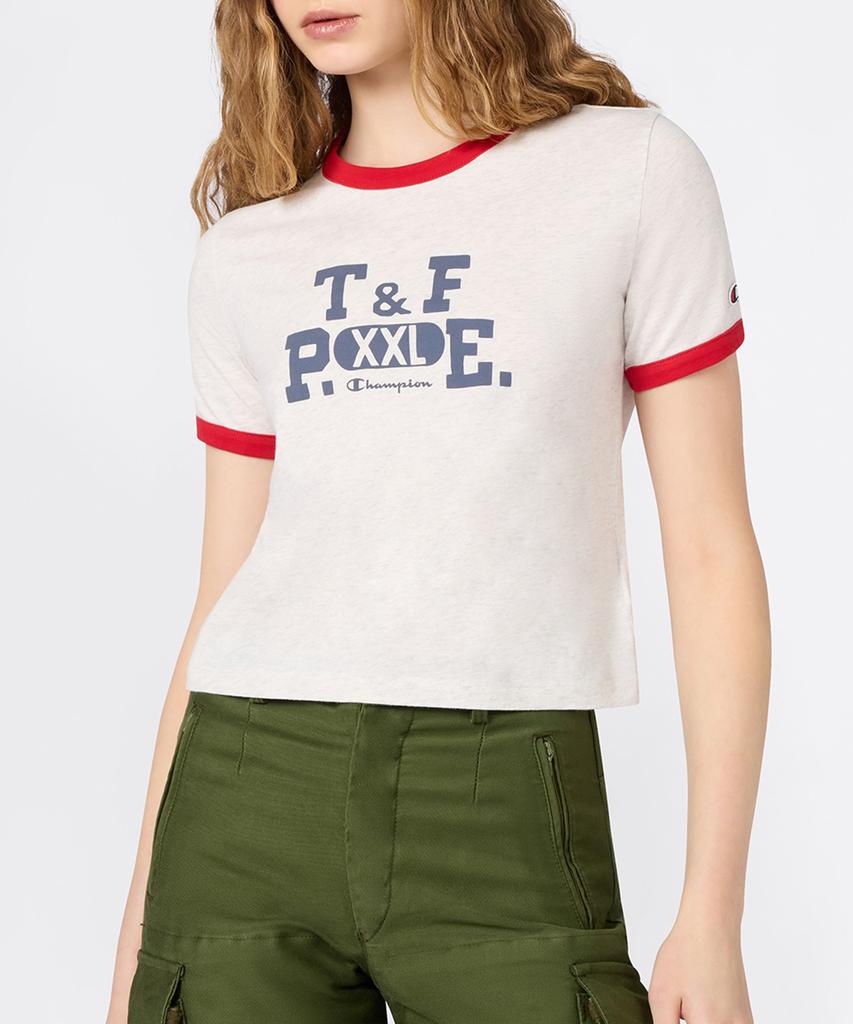 Champion Women'S Sports Team Logo Cropped Ringer T-Shirt Oatmeal