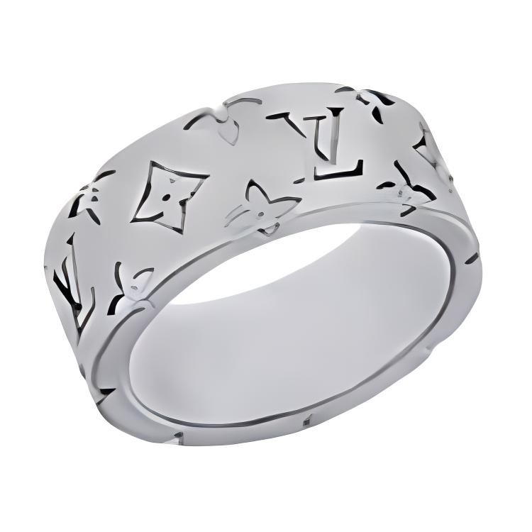 

Louis Vuitton Mosaic Logo Engraved Brass Ring Men rings Silver M1182S Basic Packaging-Dust Bag+Box,L