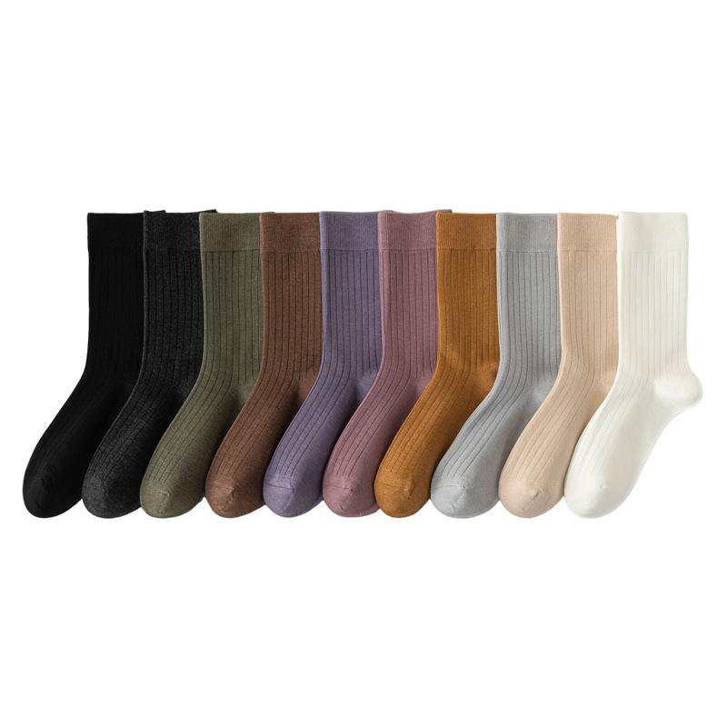 5 Pairs of Female Autumn and Winter Pure Color Warm Boneless Sweat Absorption Breathable Plus Long Pile Socks