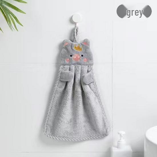 Absorbent Lint-Free Coral Fleece Pig Hanging Towel - Cute Children's Hand Towel