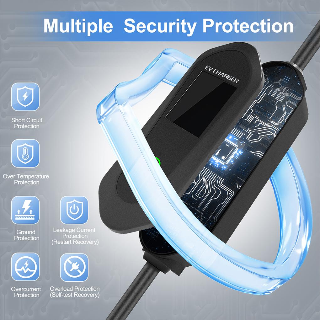 Portable Type-2 EV Charger Wall Auto Recognition 16A/32A 3.5KW/7KW 5M Single-Phase With LCD Display Bluetooth WIFI APP Control