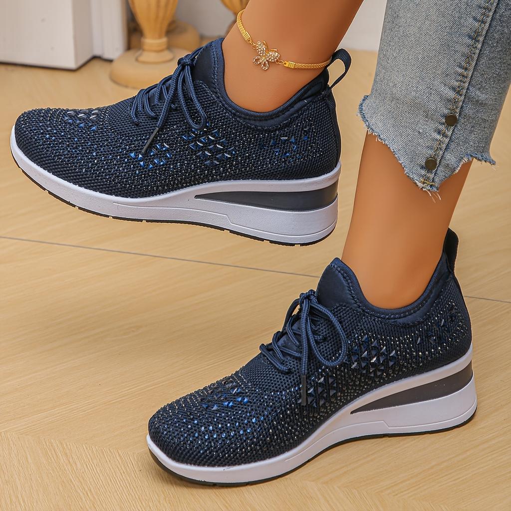 A Pair of Crystal-Embellished Women'S Sneakers | Casual Low-Top, Comfortable and Versatile for All-Season Wear, Fabric Upper and PVC Sole