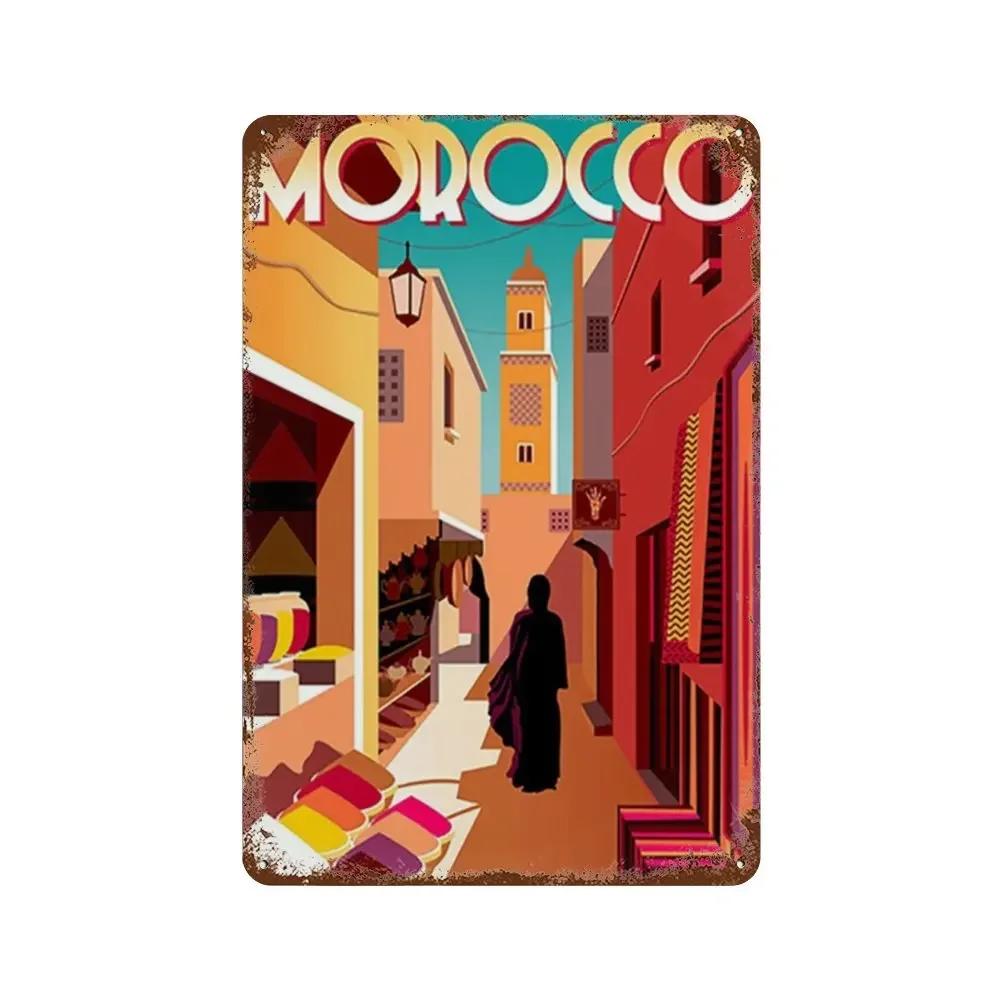 Vintage Hawaii New York Santorini Landscape Travel Tour Poster Retro Metal Aluminum Signs Funny Plaque Home Bar Cafe Wall Decor