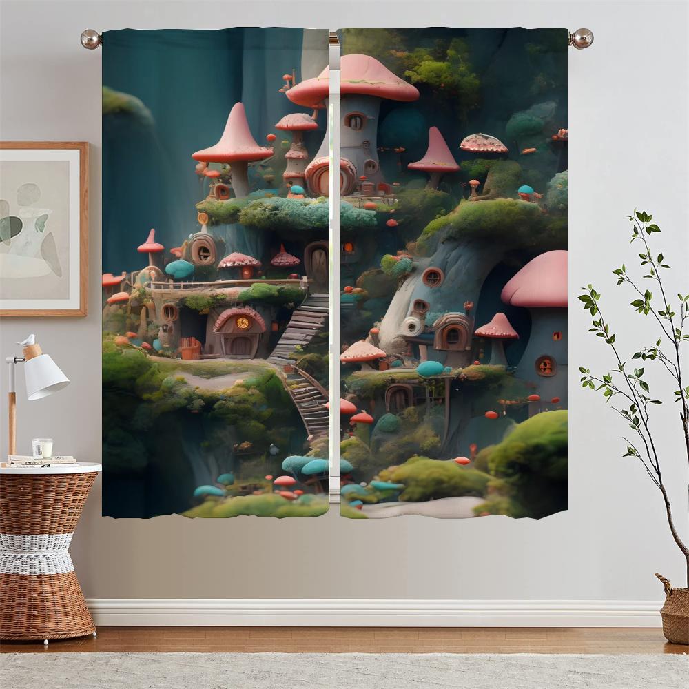 Mushroom World Ready Curtains Cheap Things With Free Shipping for Home Tentacles Curls Short Window Curtains Beaded Curtain Room