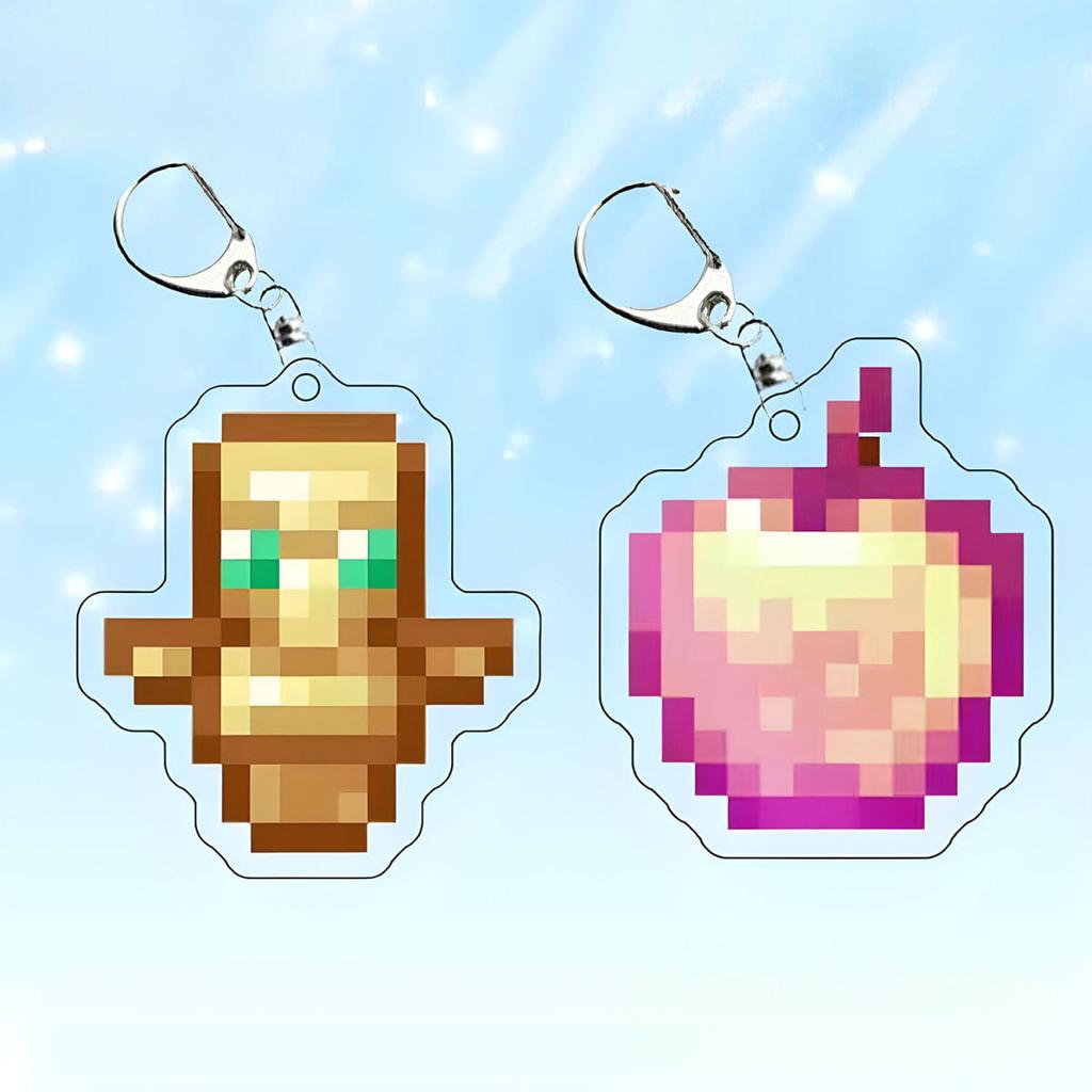 Cartoon Pixel Welt Kumpel Schlüsselanhänger, Überlebens Totem & Goldener Apfel Acryl Anhänger, Kawaii Spiel Inspiriertes Taschenanhänger