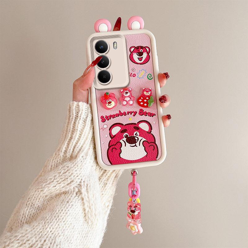 KEYSION Cute Ear 3D Cartoon Case for Realme C71 with Bracelet Soft Silicone Shockproof Phone Back Cover for OPPO Realme C71