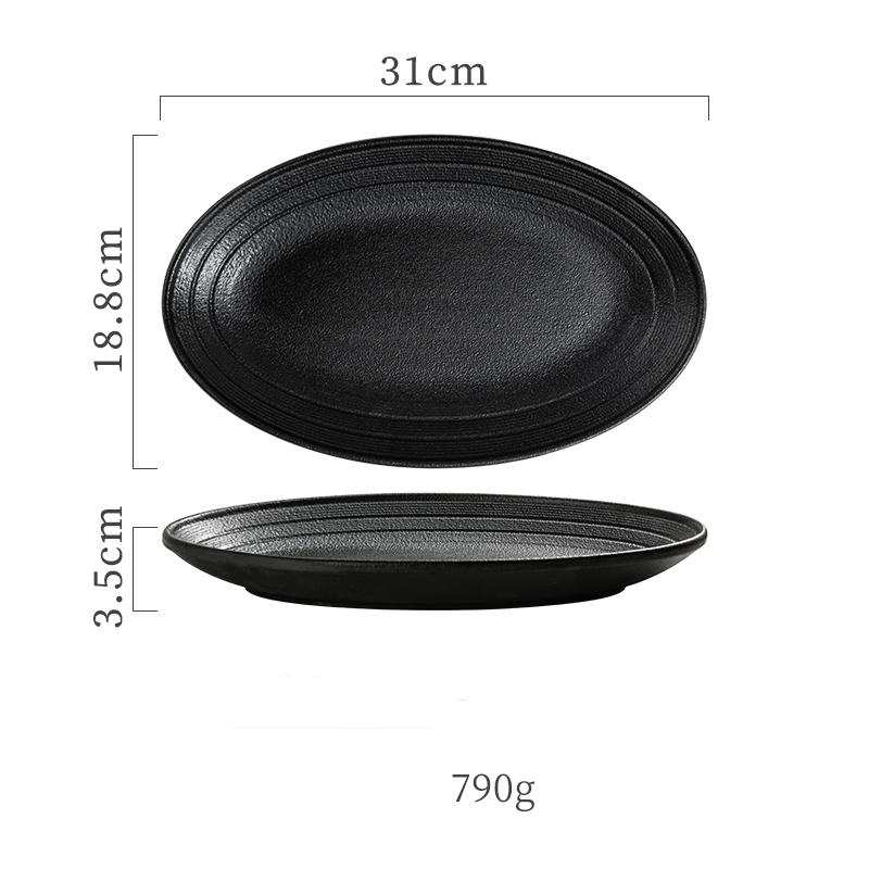 Black /White Matte Fish Plate Household Solid Color Large Capacity Oval Ceramic Vegetable Plates High End Restaurant Tableware