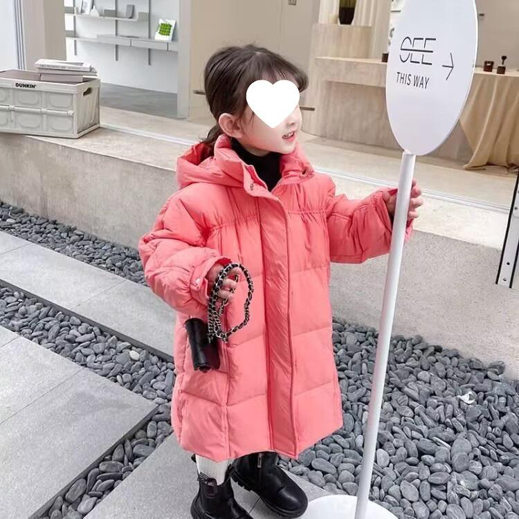 Girls' Mid-Length Winter 2025 Thickened White Duck Down Jacket - Trendy, Warm Coat for Children