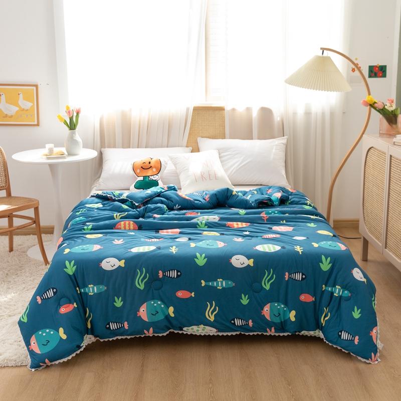 Cartoon Space Bear Rocket Pattern Summer Quilt Skin-friendly Comfortable Air Conditioning Quilted Quilt for Kids Boys Girls