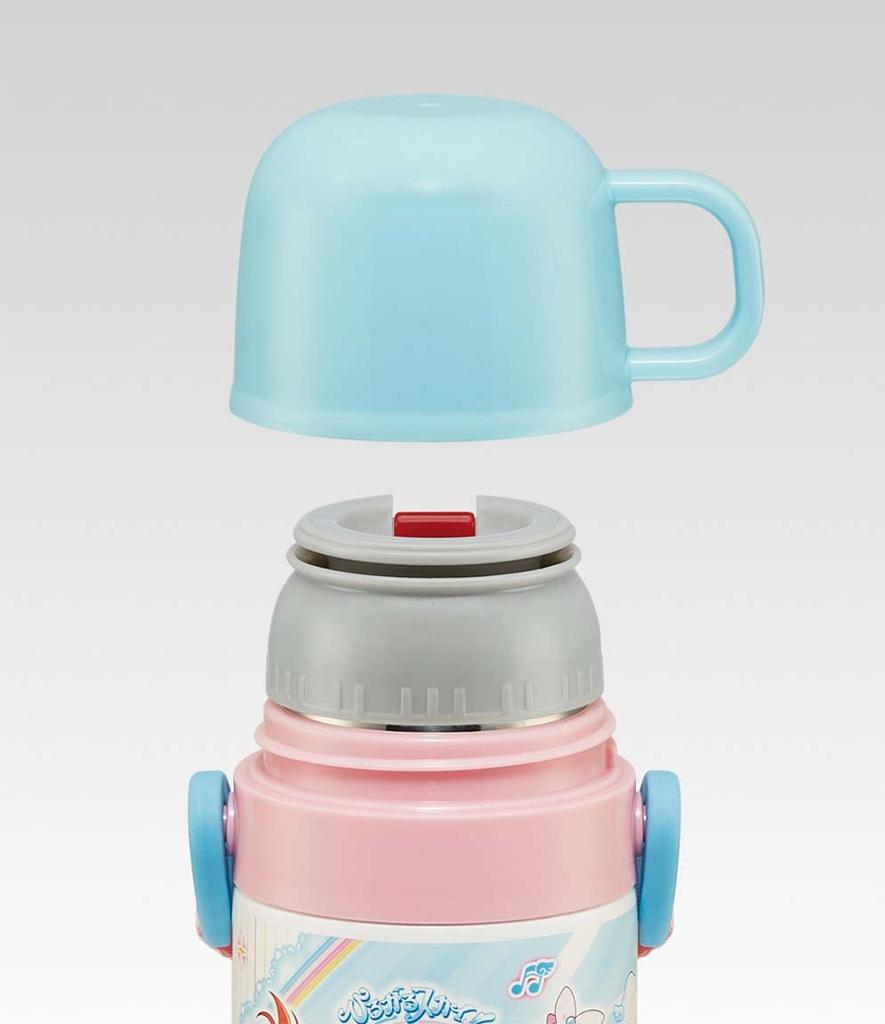 Skater 430ml Water Bottle, "Spreading Sky" PreCure, for Kids, 2-Way Drinking, with Cup, Stainless Steel, SKDC4-A