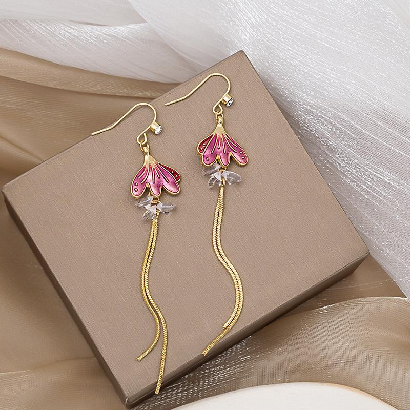 Fairy Butterfly Fringed Earrings Collection, Metal Wind Diamond Chain Earrings Exaggerated And Thin Stud Earrings