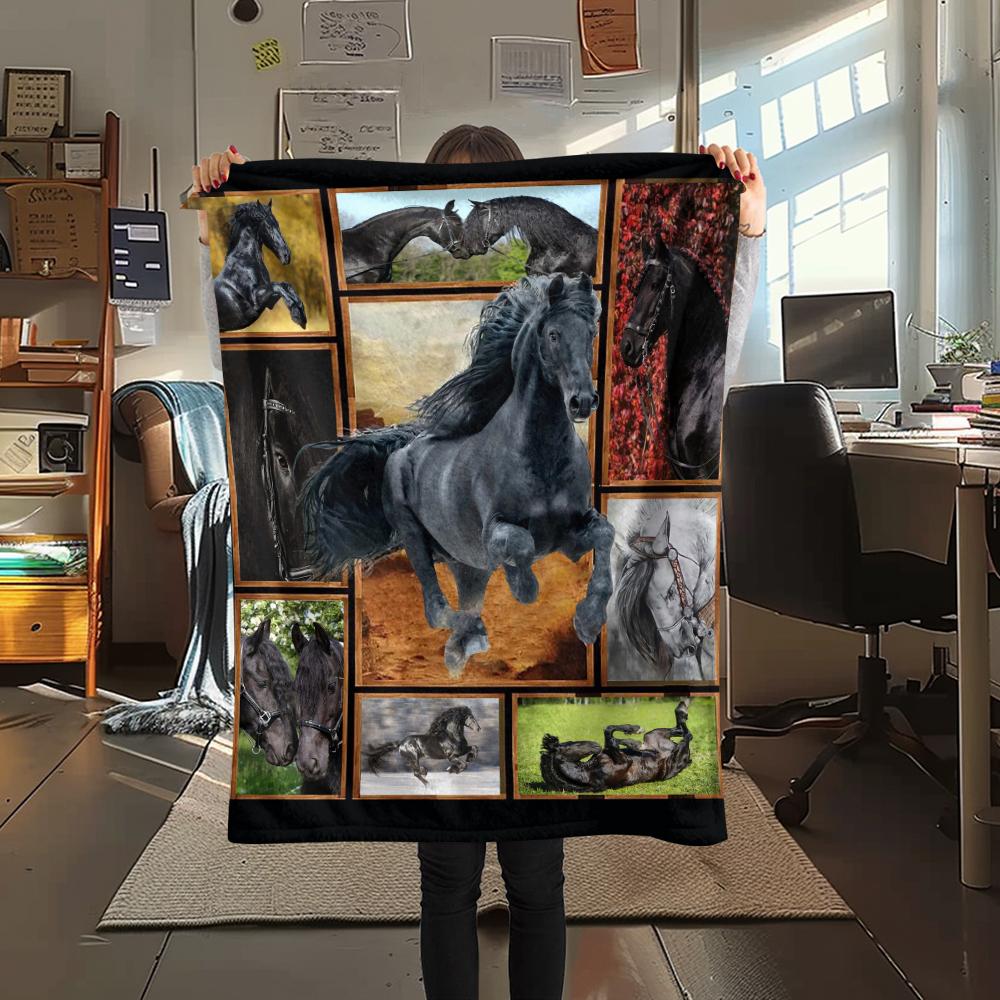 1Pc Horse Puzzle Print Flannel Blanket, High quality Comfortable for All Seasons, Home Decor, Warmth and Comfort, Perfect for Christmas Gifts
