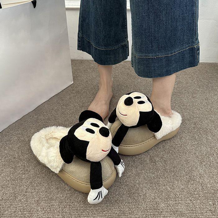 Cute cartoon bag head slippers women's season new thick-bottomed velvet warm bag head slippers women