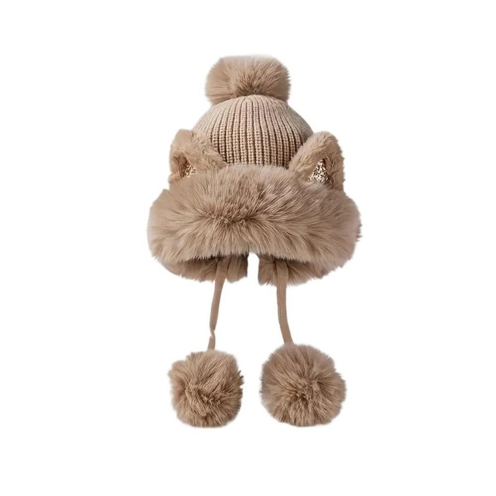 Woolen Cat Ears Beanie Fluffy Lei Feng Hat Personality Ear Protection Hat  Winter/Autumn
