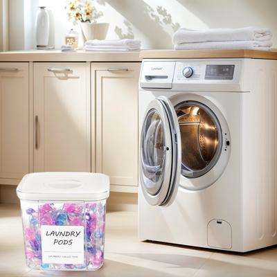 Conteneur pour Capsules de Lessive pour l'Organisation de la Pièce, Support pour Capsules avec Étiquettes et Récipient à Poudre de Lessive avec Cuillère, Support pour Lingettes Sèche-Linge