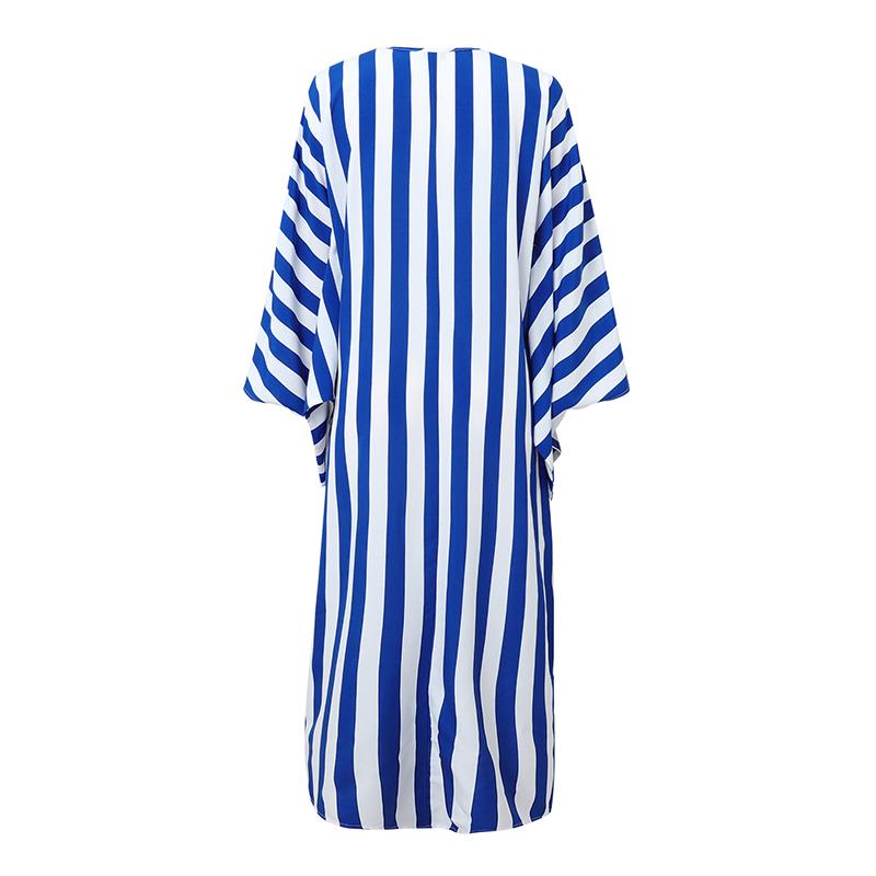 Oversized Women V Neck Batwing Sleeve Striped Print Casual Baggy Maxi Dress