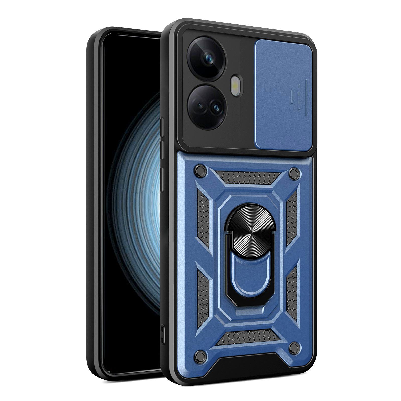 

For Realme 10 Pro+ 5G Kickstand Phone Holder Sliding Camera Cover PC+TPU Phone Case Blue