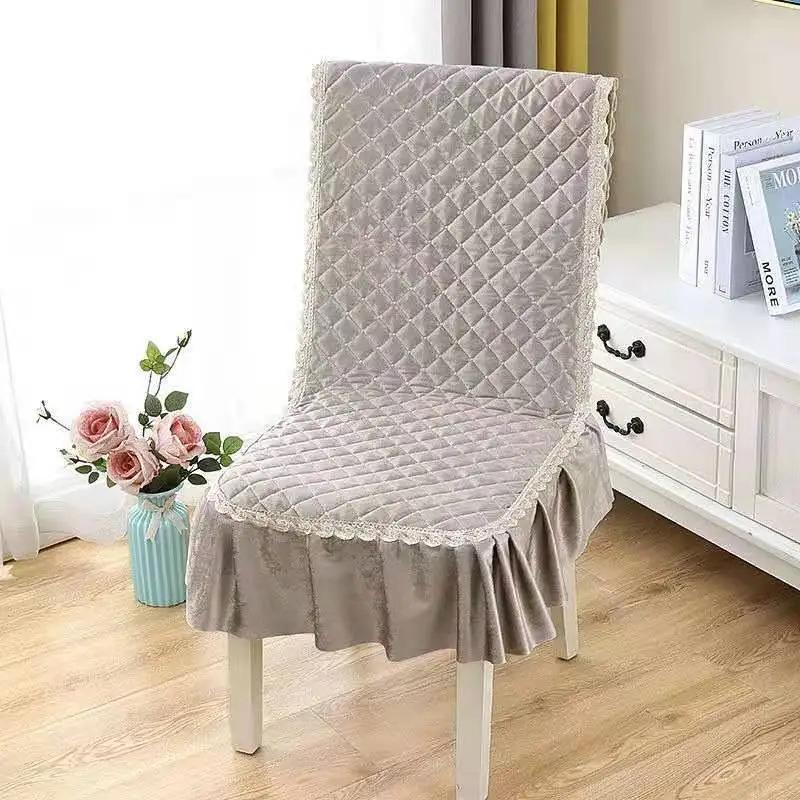 Minimalist Home Dining Table Chair Cover Connected Non Slip Lace Stool Cover Plush Dustproof and Breathable Chair Cushion