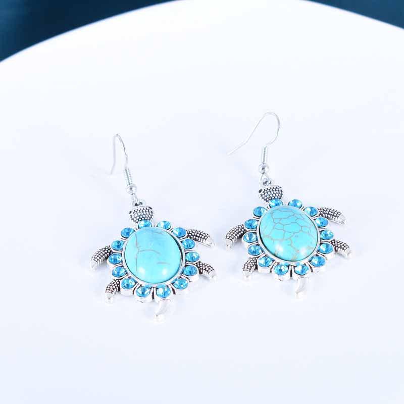 Retro Cartoon Turtle Blue Turquoise Alloy Earrings for Women