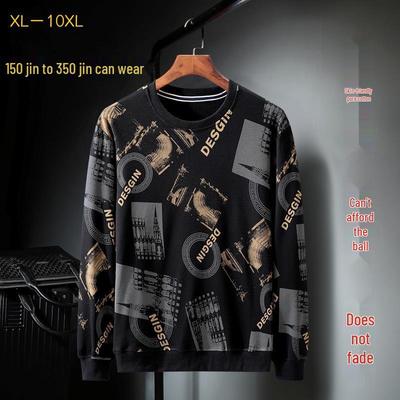 Plus Size Men's Crew Neck Sweatshirt - Loose Fit, Trendy Print for Spring & Autumn
