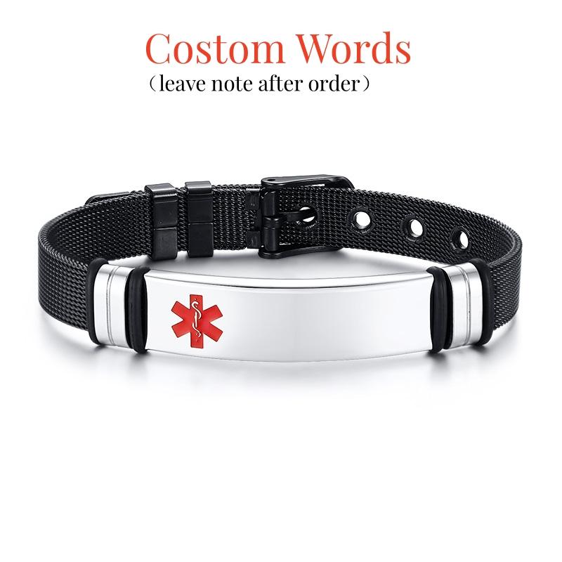 Męska biżuteria z alertem medycznym i spersonalizowane identyfikatory z grawerem Bransoletki Stal nierdzewna Opaska na nadgarstek Bransoletka Personalizowana Bangle awaryjne