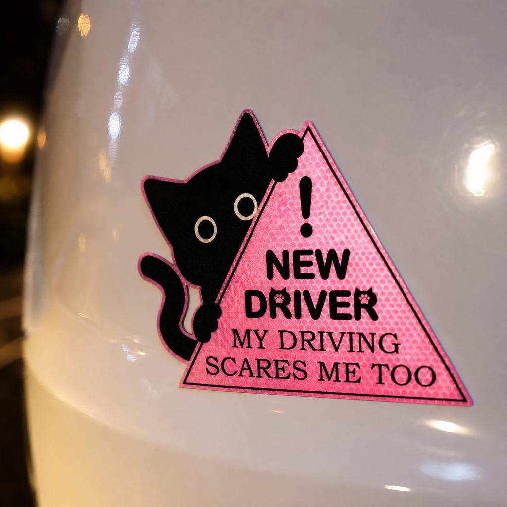 Magnetic Reflective Bumper Sticker for Student Driver - Design Decal with English Text