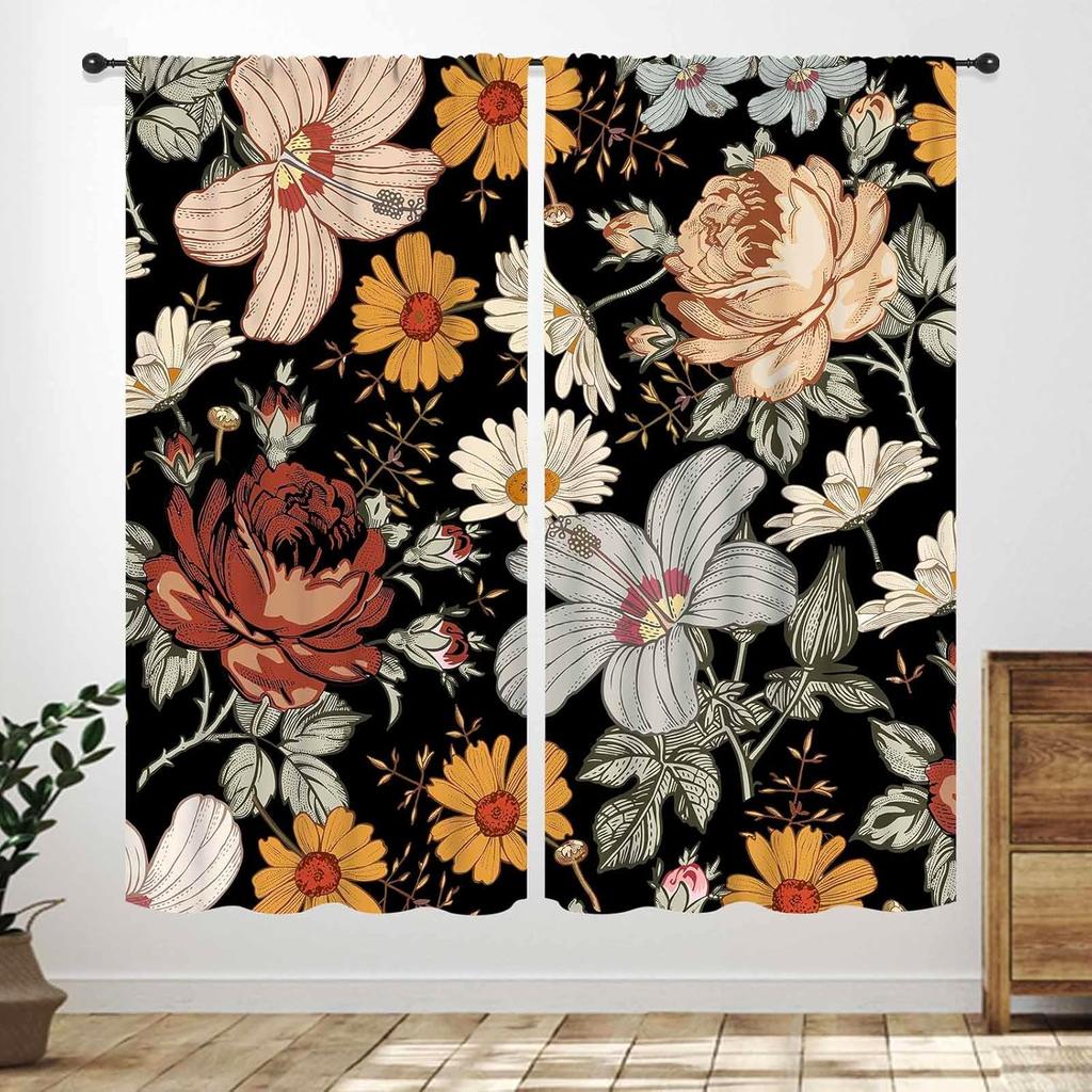 Mexican Flowers Curtains,Traditional Mexico Style Colorful Floral Cinco De Mayo Dia De Los Muertos Boho Botany Rustic Style