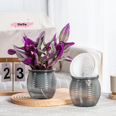 1Pc Double Layer Transparent Self-Watering Plant Pot Automatic Flower Vase Plastic Home Decorations