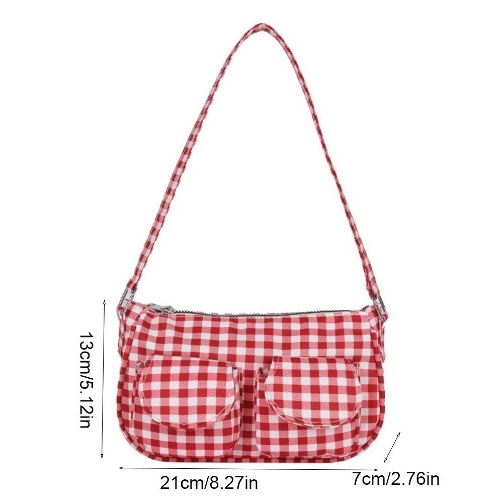 Korean Style Canvas Handbag Harajuku Underarm Bag Versatile Plaid Shoulder Bag  Women