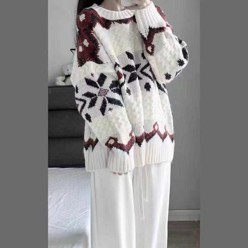 Women's Spring Academy-Style Knit Sweater & Wide-Leg Pants Two-Piece Set
