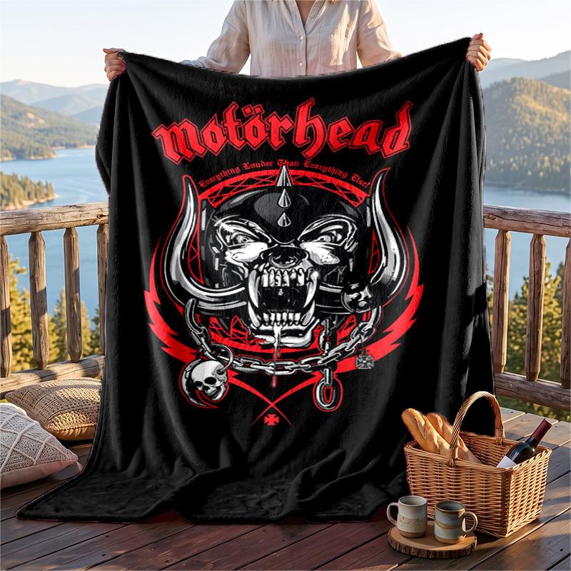 Warm Flannel Blanket Motorhead Pattern, Lightweight Comfortable Throw Blanket for Bed Sofa Use