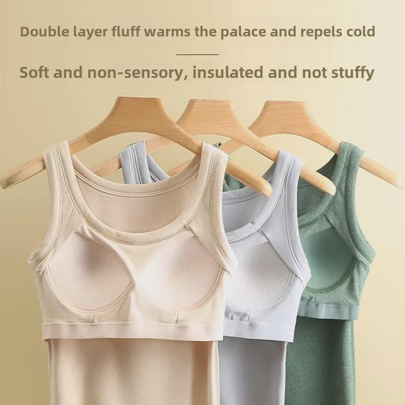 Women's Round Neck Tie Warm Vest with Chest Pad and Velvet Lining Winter Base Layer