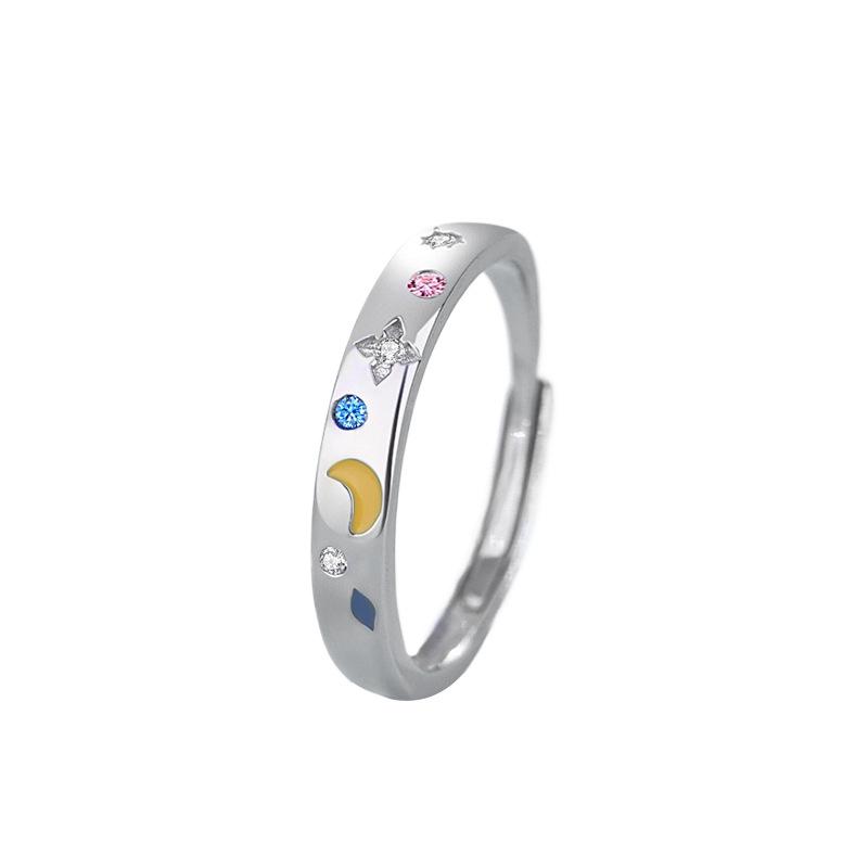 Tichya Original Star & Moon Sterling Silver Couple Rings – Light Luxury Open Design, Perfect 520 Gift Adjustable Open Size