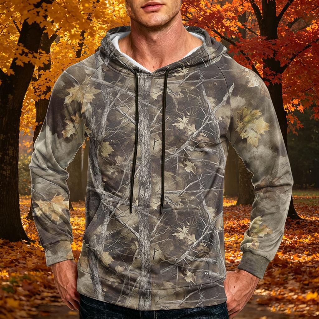 Men's Printed Loose Fit Casual Hoodie with Pocket and Drawstring