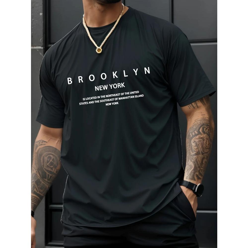 Summer Men's 100% Pure Cotton Casual Loose Plus Size Brooklyn Print Comfortable Sports Round Neck Short Sleeved T-shirt Top
