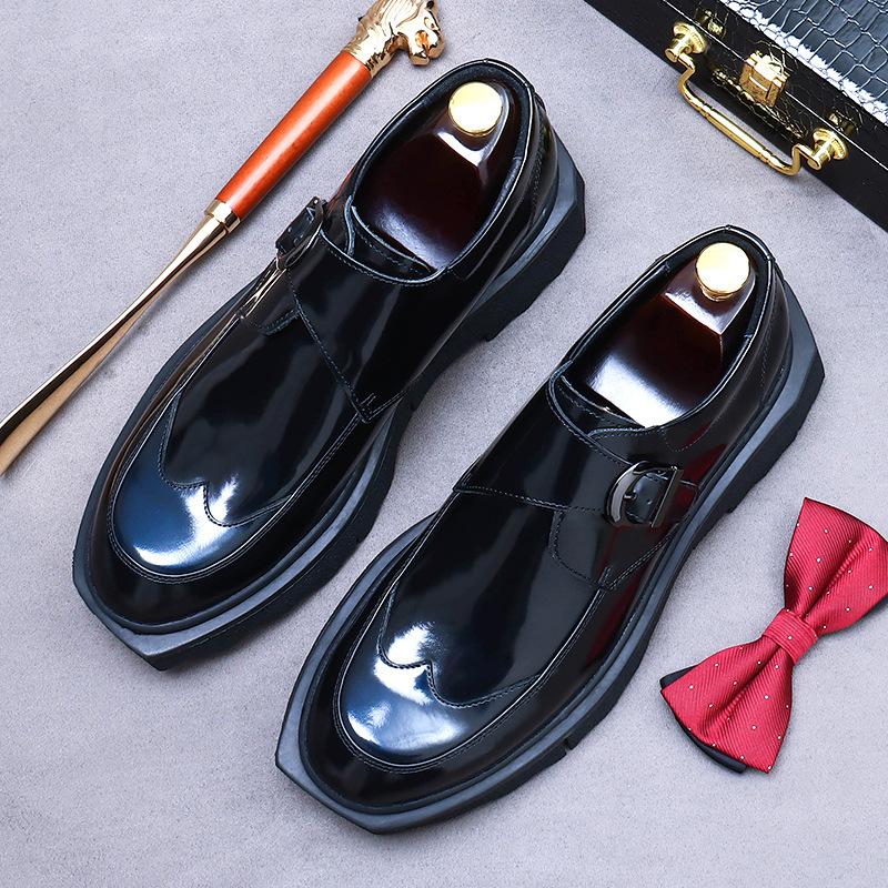 Cowhide Leather Shoes Men's Lacquered Big Head Business Casual Shoes Men's Platform Men's Shoes
