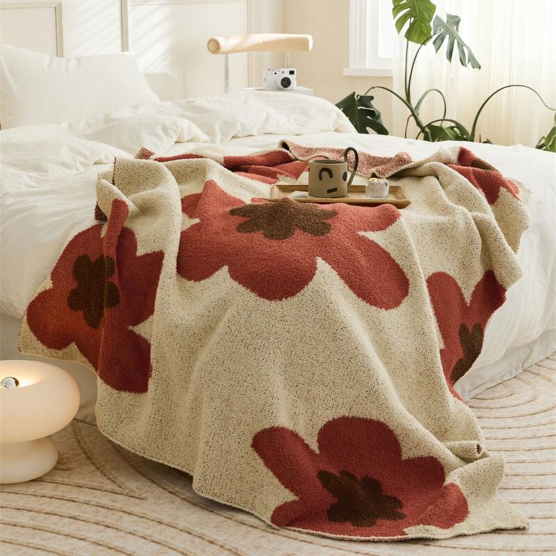 1pc Nordic Flower Pattern Knitted Blanket, Air Conditioning Blanket Warm Cozy Soft Throw Blanket For Couch Bed Sofa
