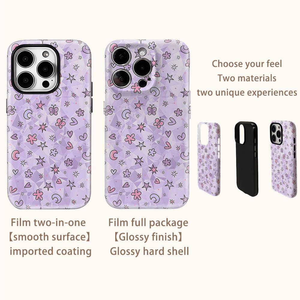 Cute Pastel Hearts Stars Phone Case for IPhone 17AIR 16E 16 15 14 13 12 11 17 Pro Max Plus Double-layer Back Cover