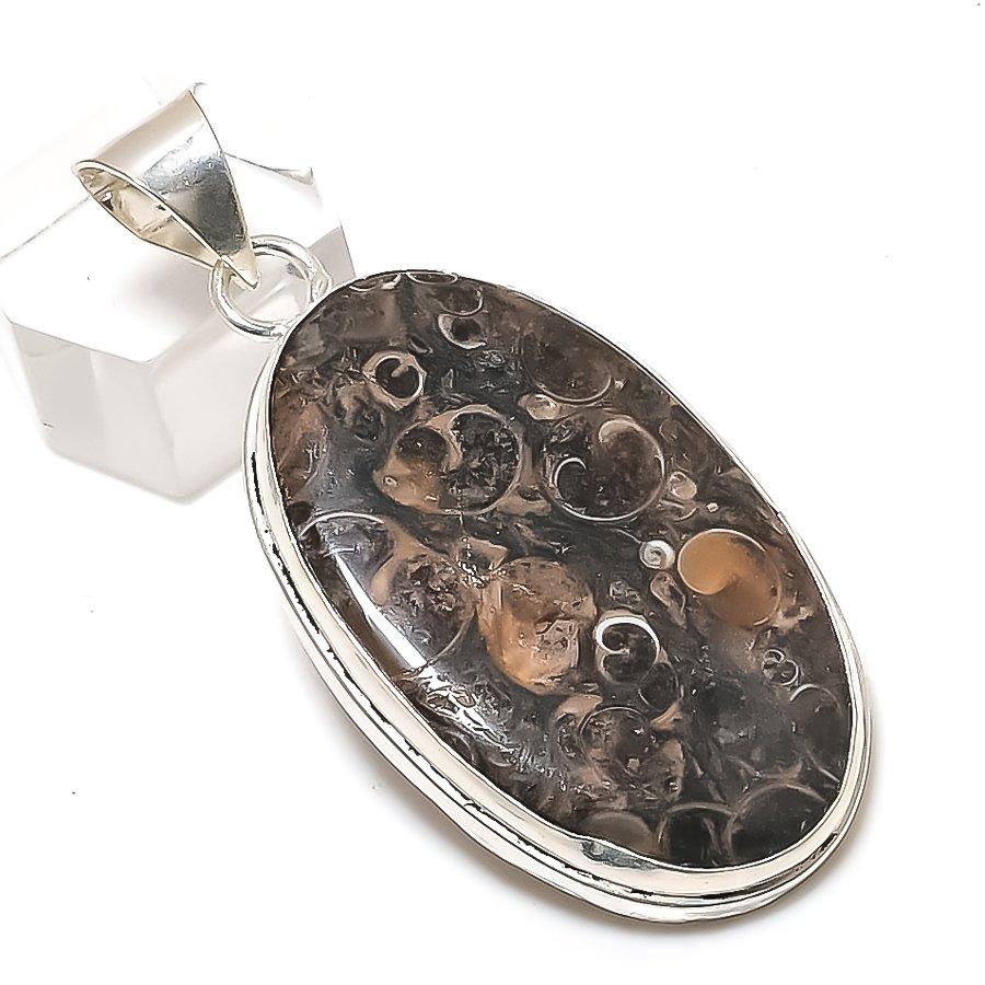Natural Turritella Fossil 925 Sterling Silver Jewelry Pendant 2.29" w2Y72
