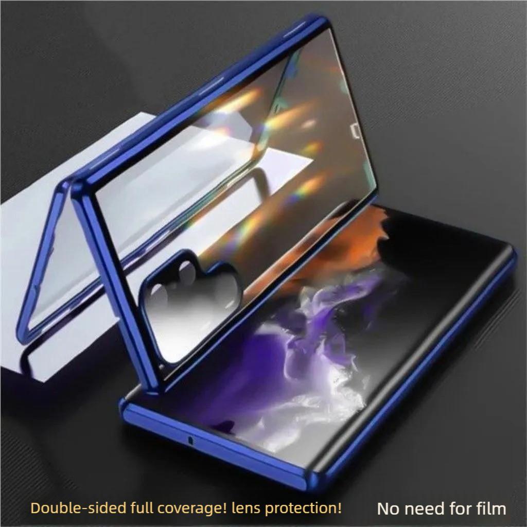 Protezione Completa a 360° Adsorbimento Magnetico Biadesivo Custodia con Bordo Metallico per Samsung Galaxy S26 Ultra Vetro 9H Copertura Custodia Lente HD