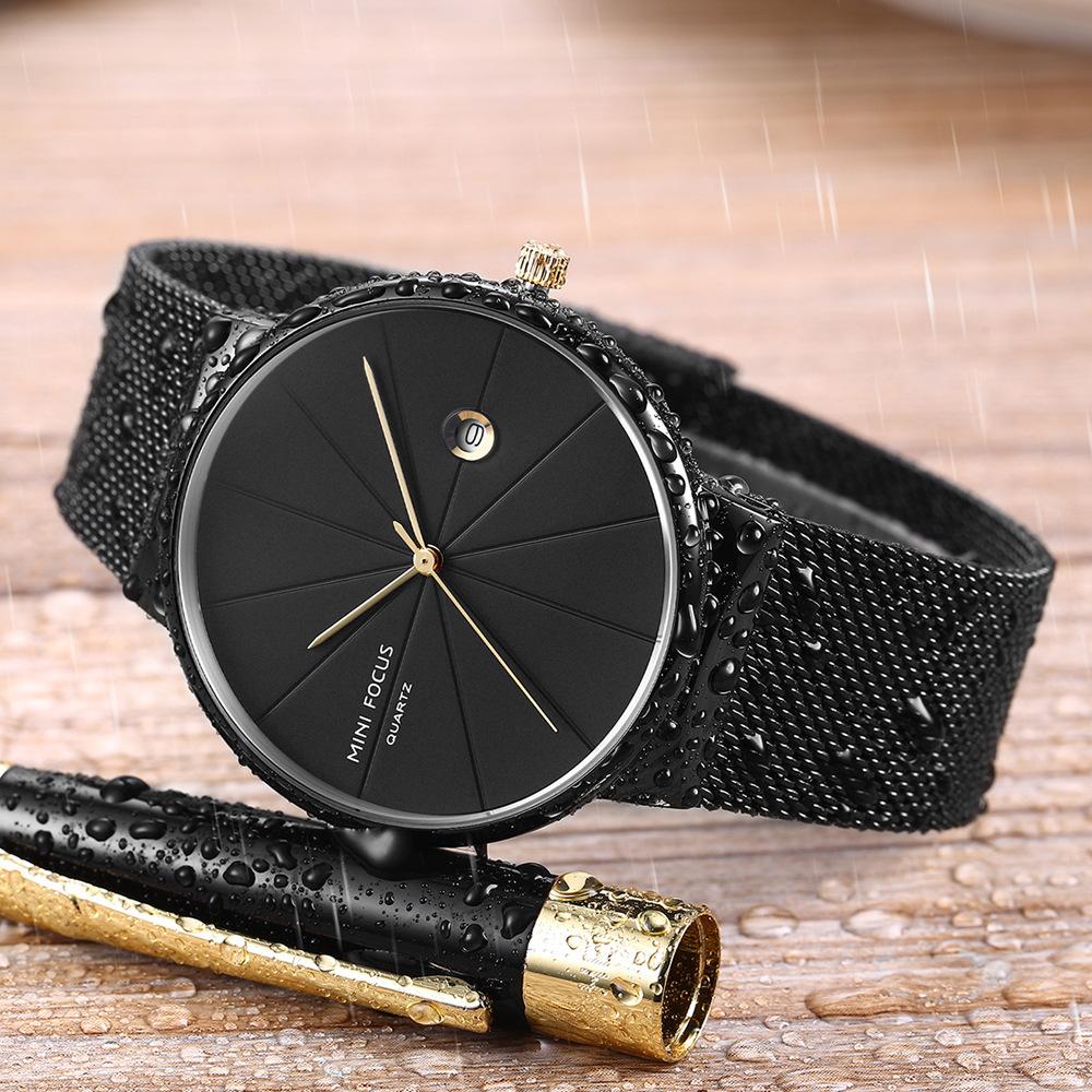 Mini Foci Ultra-Thin Watch Wrist Watches Japanese Movement Calendar Waterproof Stainless Steel Mesh Belt 0176G