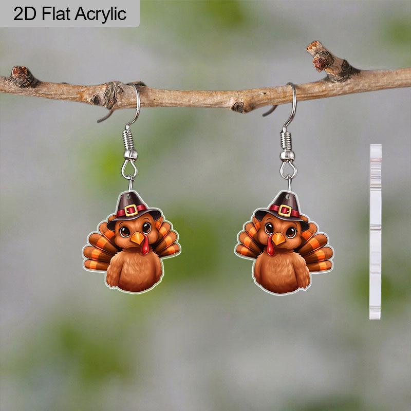 2D Flat Cute Acrylic Thanksgiving Turkey Chicken Earrings for Women Fall Pumpkin Accessories Charms Jewelry Gifts